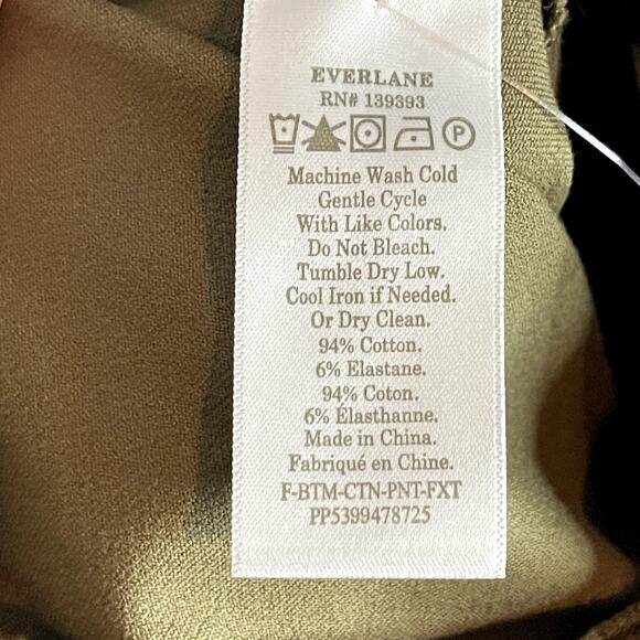 NWT Everlane The Fixed-Waist Stretch Cotton Pant in Military Olive Size 8 - Picture 5 of 6